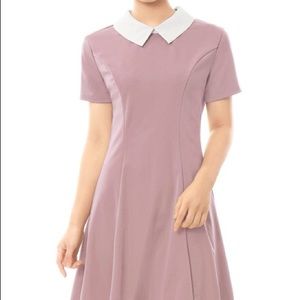 Allegra K Women's Short Sleeves Flare Dress Pink M